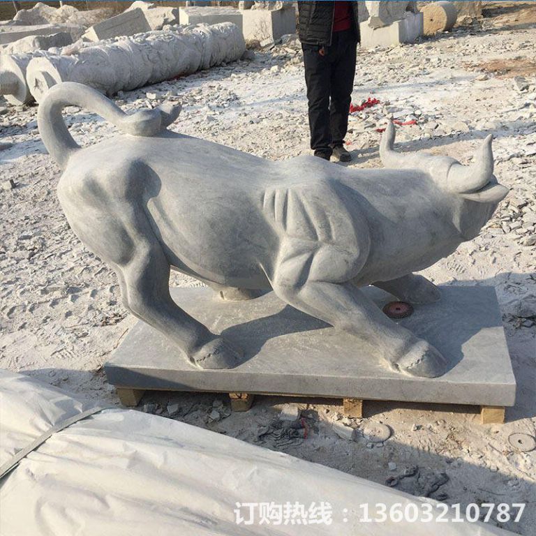 廠家生產定制晚霞紅華爾街牛石雕 精致做工石牛 高品質石頭雕刻動物雕塑3