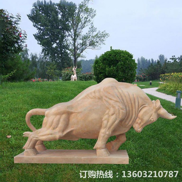廠家生產定制晚霞紅華爾街牛石雕 精致做工石牛 高品質石頭雕刻動物雕塑6