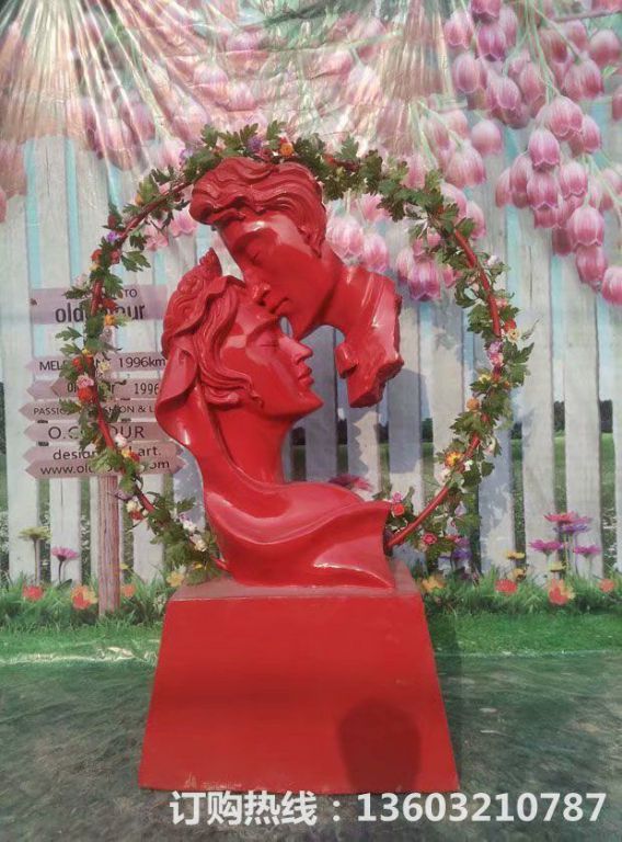 愛情專題雕塑，紅色愛情雕塑，男人吻女人雕塑,婚慶裝飾3