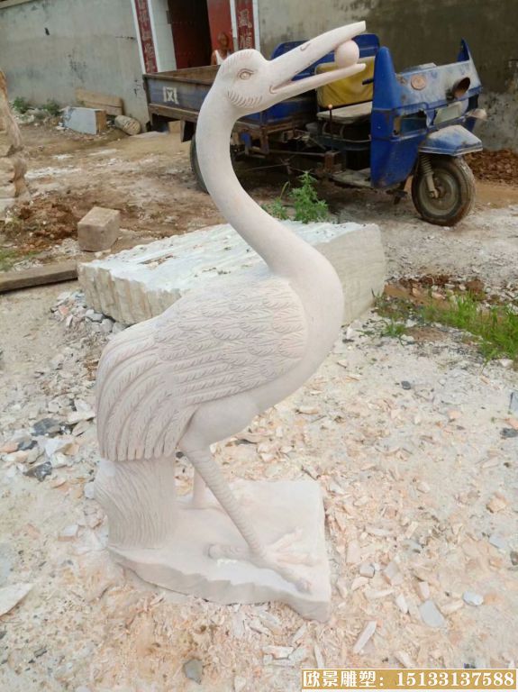 汉白玉仙鹤雕塑，石雕动物雕塑2