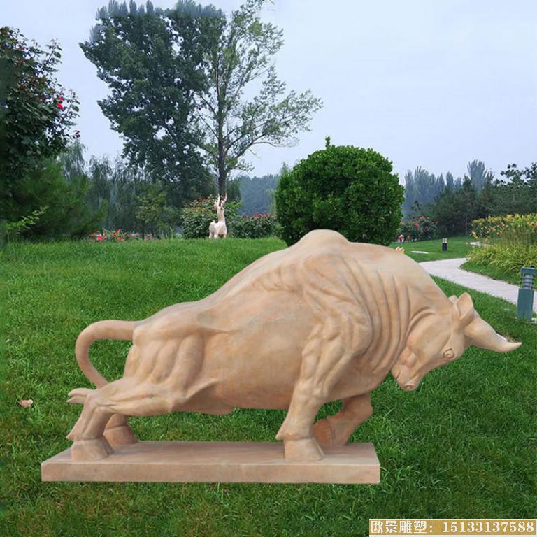 厂家生产定制晚霞红华尔街牛石雕 精致做工石牛 高品质石头雕刻动物雕塑6