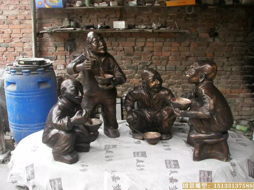 吃饭人物铜雕塑，铸铜人物铜雕塑2