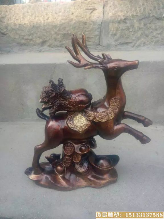 铜鹿送财雕塑，铸铜动物雕塑1
