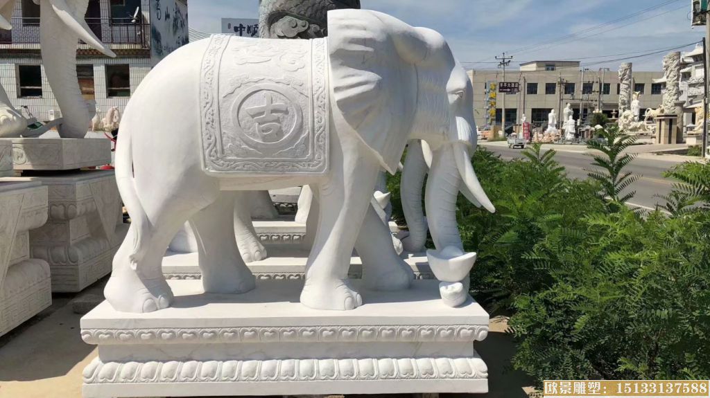 汉白玉石雕大象，动物石雕塑厂家