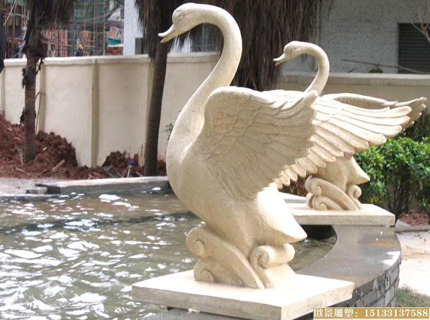 玻璃钢喷水天鹅雕塑 喷泉动物天鹅